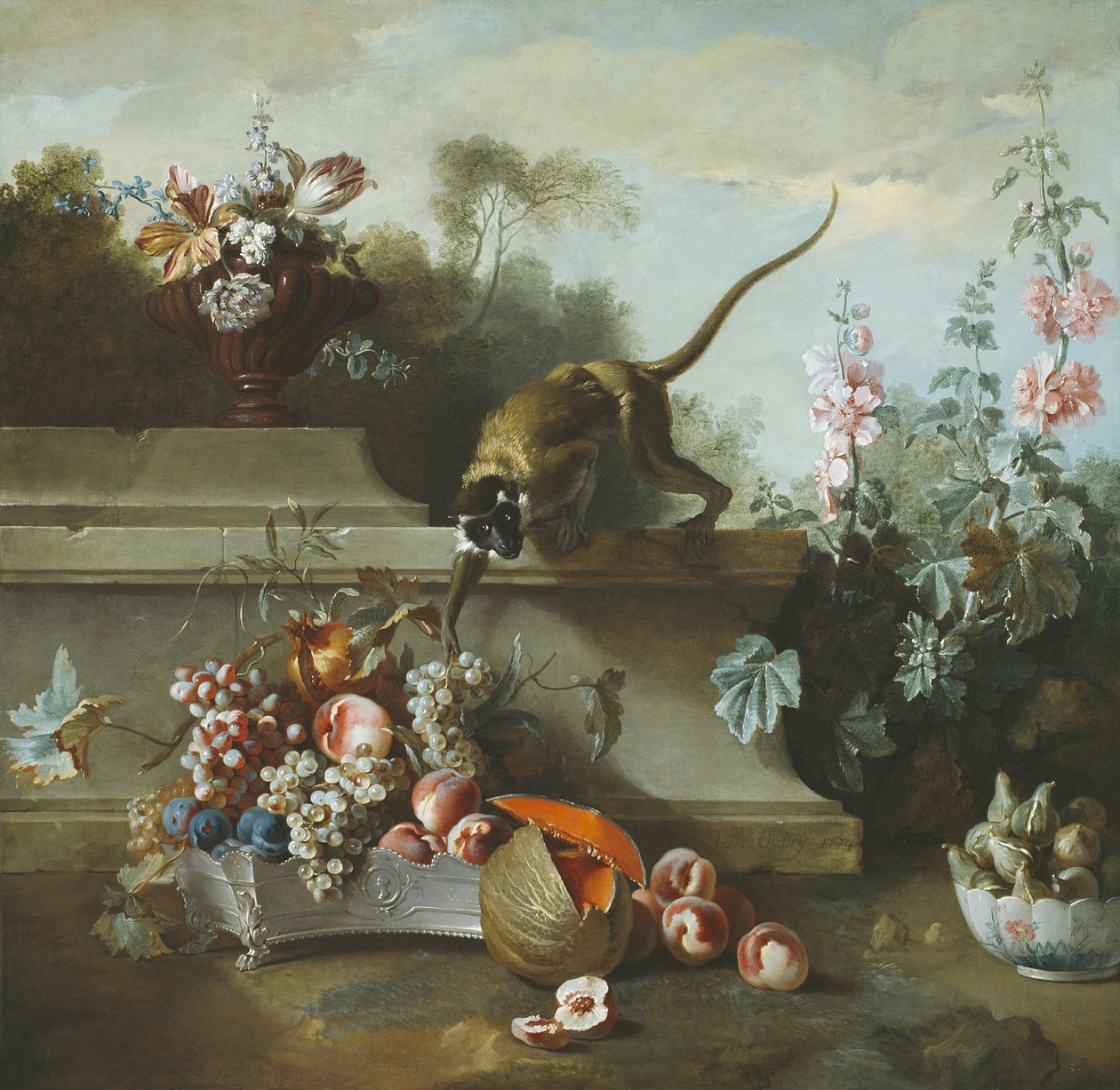 Maymun, Meyve ve Çiçeklerle Natürmort, 1724 by Jean Baptiste Oudry