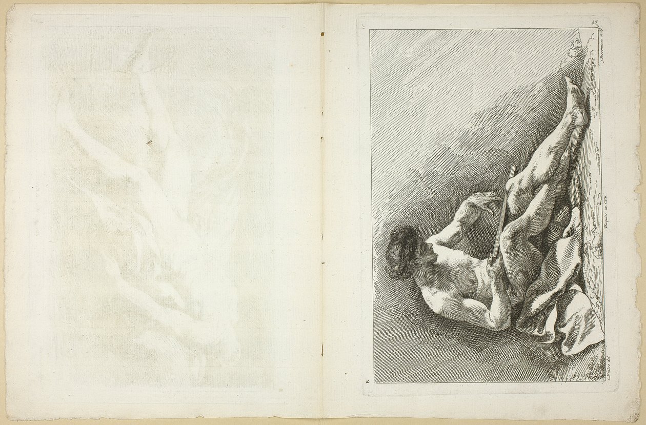 Kraliyet Akademisi Profesörleri tarafından kısmen oyulmuş Akademilerin figürlerinin İkinci kitabından şekil (arka ve ters), by Jean Baptiste Perronneau