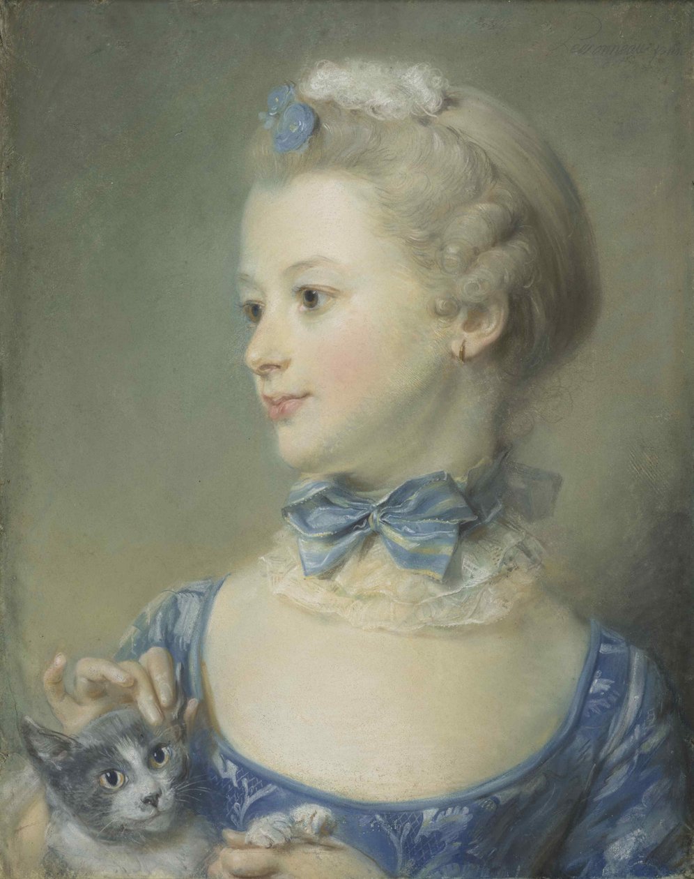 Kedili küçük kız Marie-Anne Huquier, 1747. by Jean Baptiste Perronneau