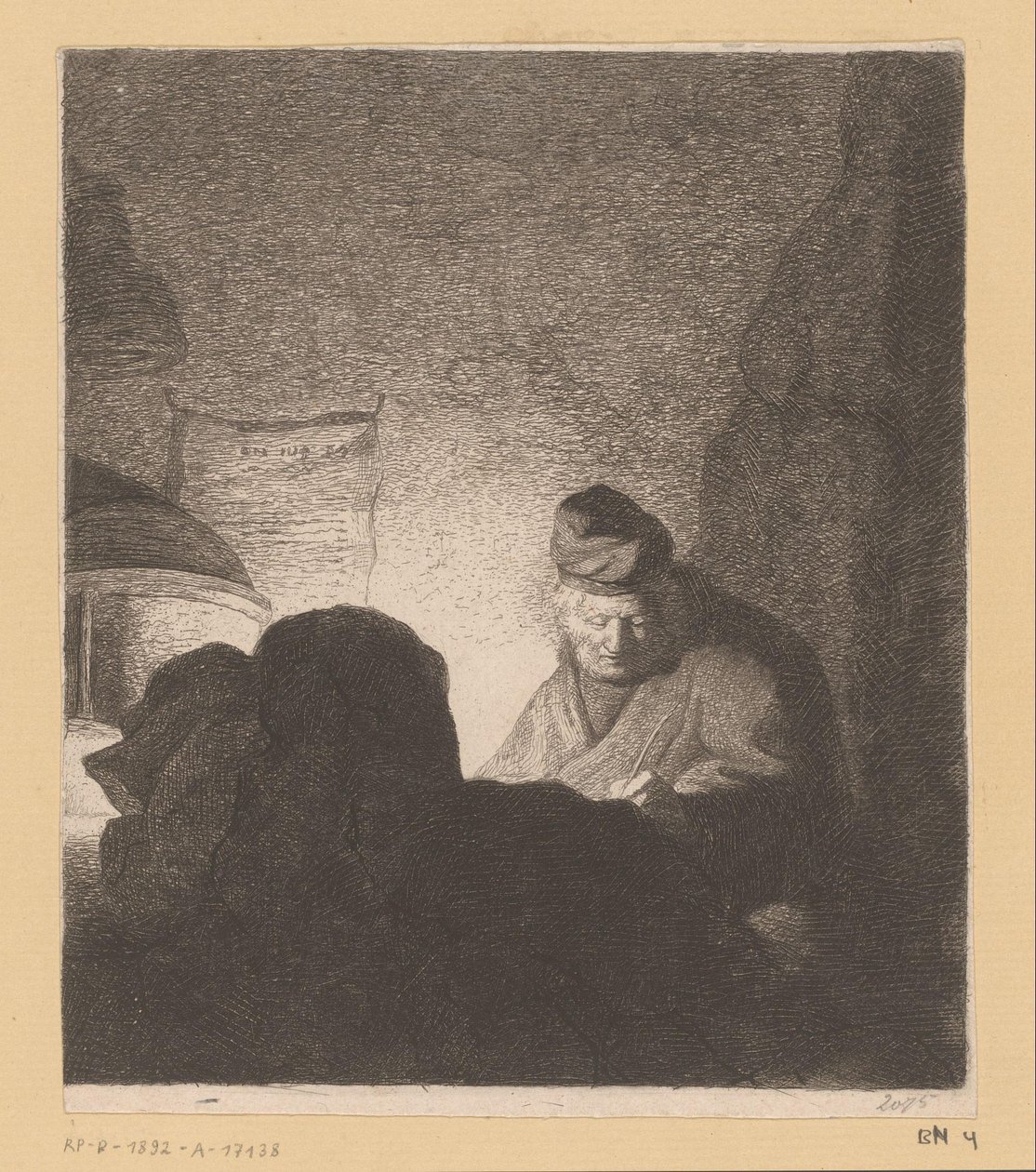 Bir lambanın ışığında yazan adam by Jean Baptiste Pierre Lebrun (attributed to)