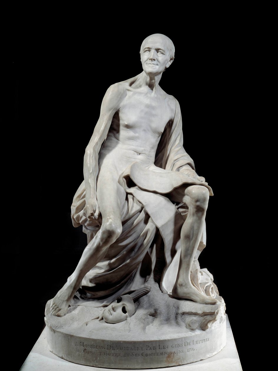 Francois-Marie Arouet dit Voltaire nu (1694-1778) Jean-Baptiste Pigalle (1714-1785) 1776 Sun tarafından mermer heykel. 1.5m Paris, Louvre Müzesi by Jean Baptiste Pigalle