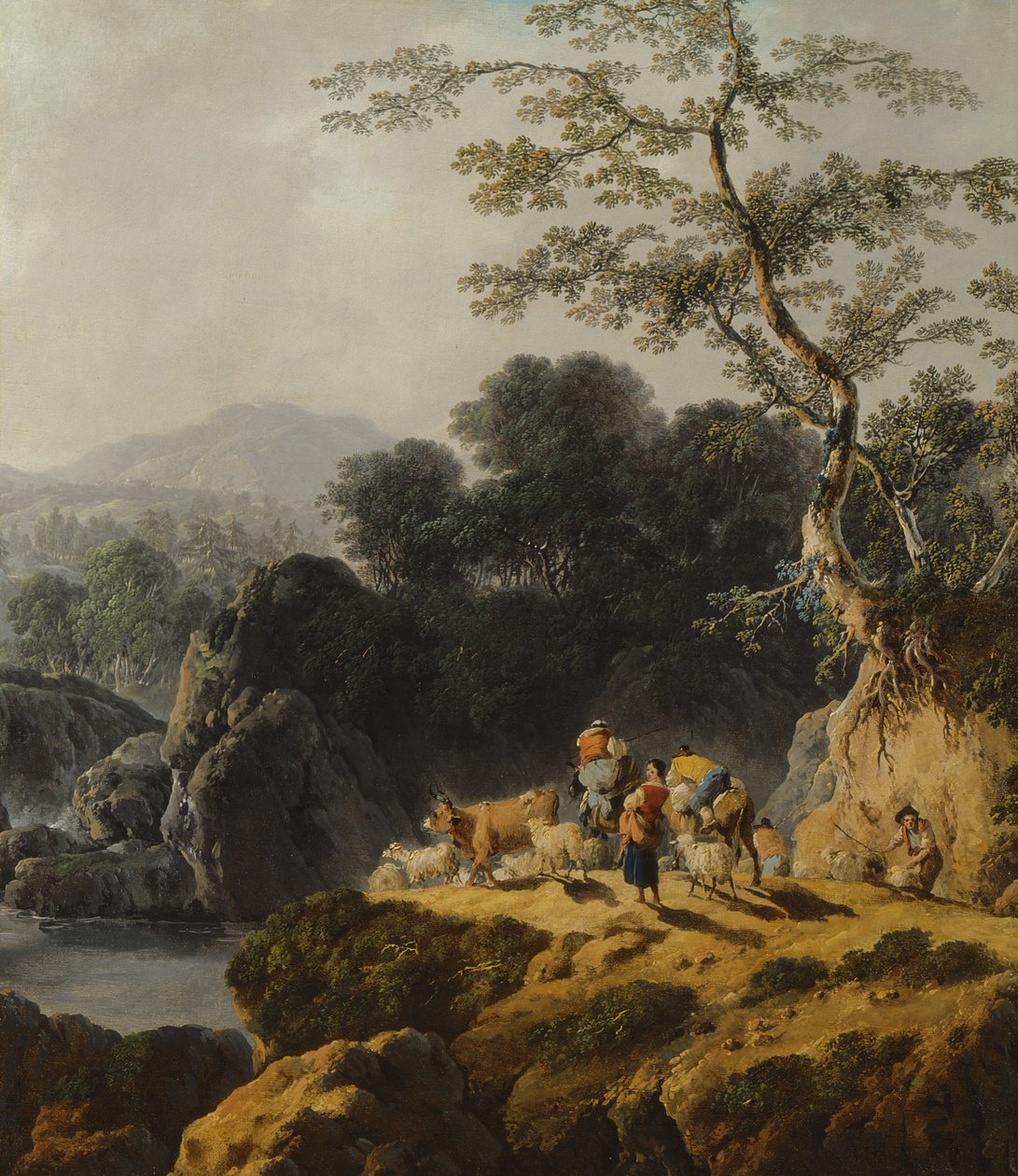 Çobanların ve Gezginlerin Olduğu Bir Nehir Vadisi Manzarası by Jean Baptiste Pillement