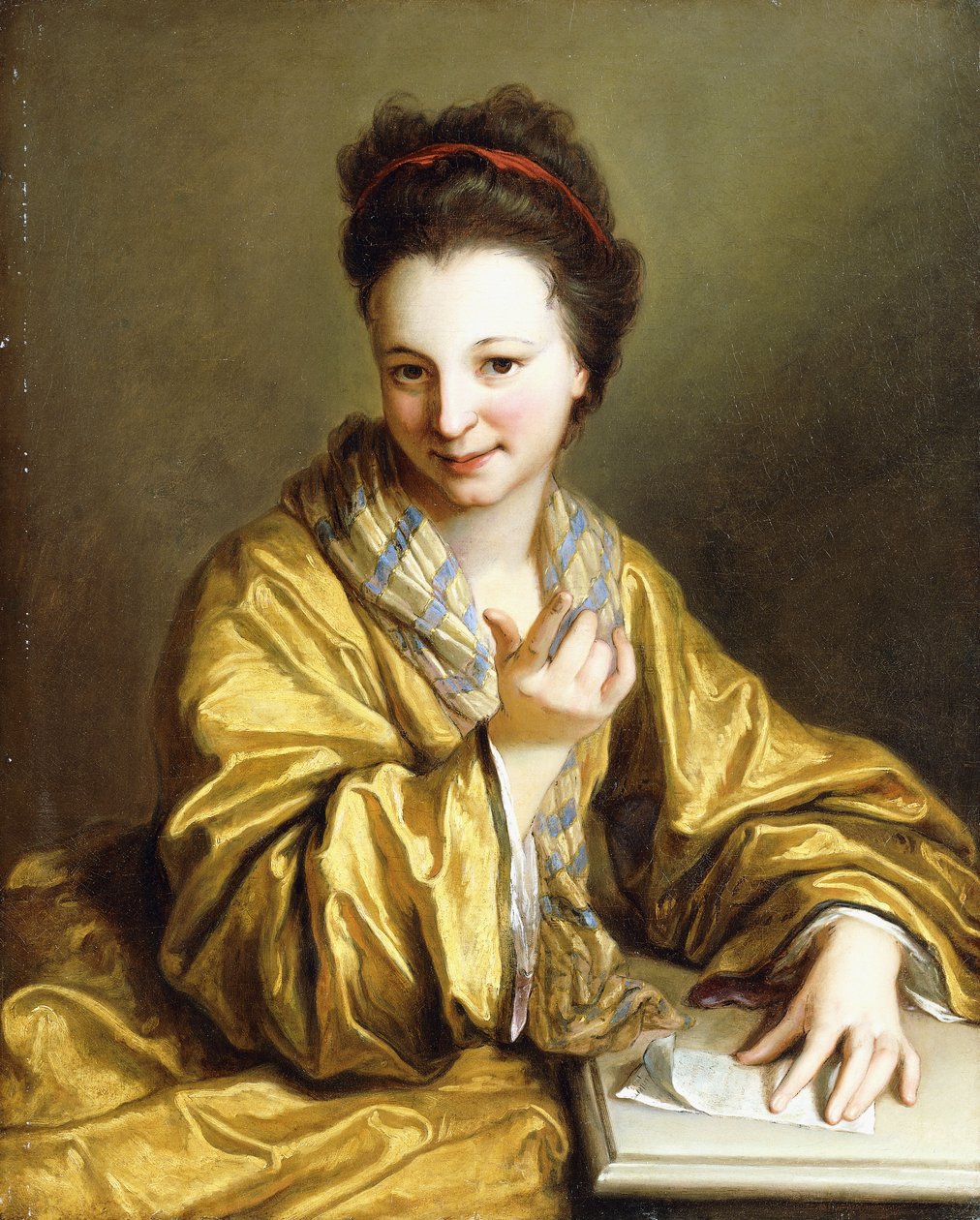 Masada Oturan Sarı Cüppeli Genç Bir Hanım, Çağıran, 1703 by Jean Baptiste Santerre