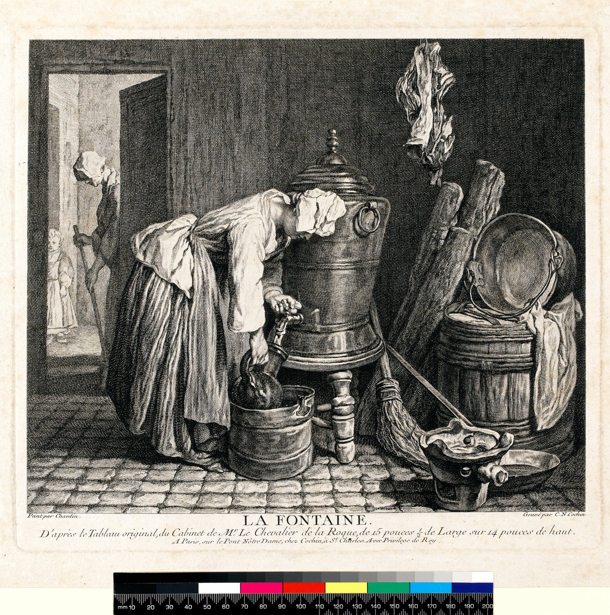 Charles Nicolas Cochin I (1688-1754) 1739 tarafından oyulmuş La Fontaine (dokuma kağıt üzerine gravür ve gravür) by Jean Baptiste Simeon (after) Chardin