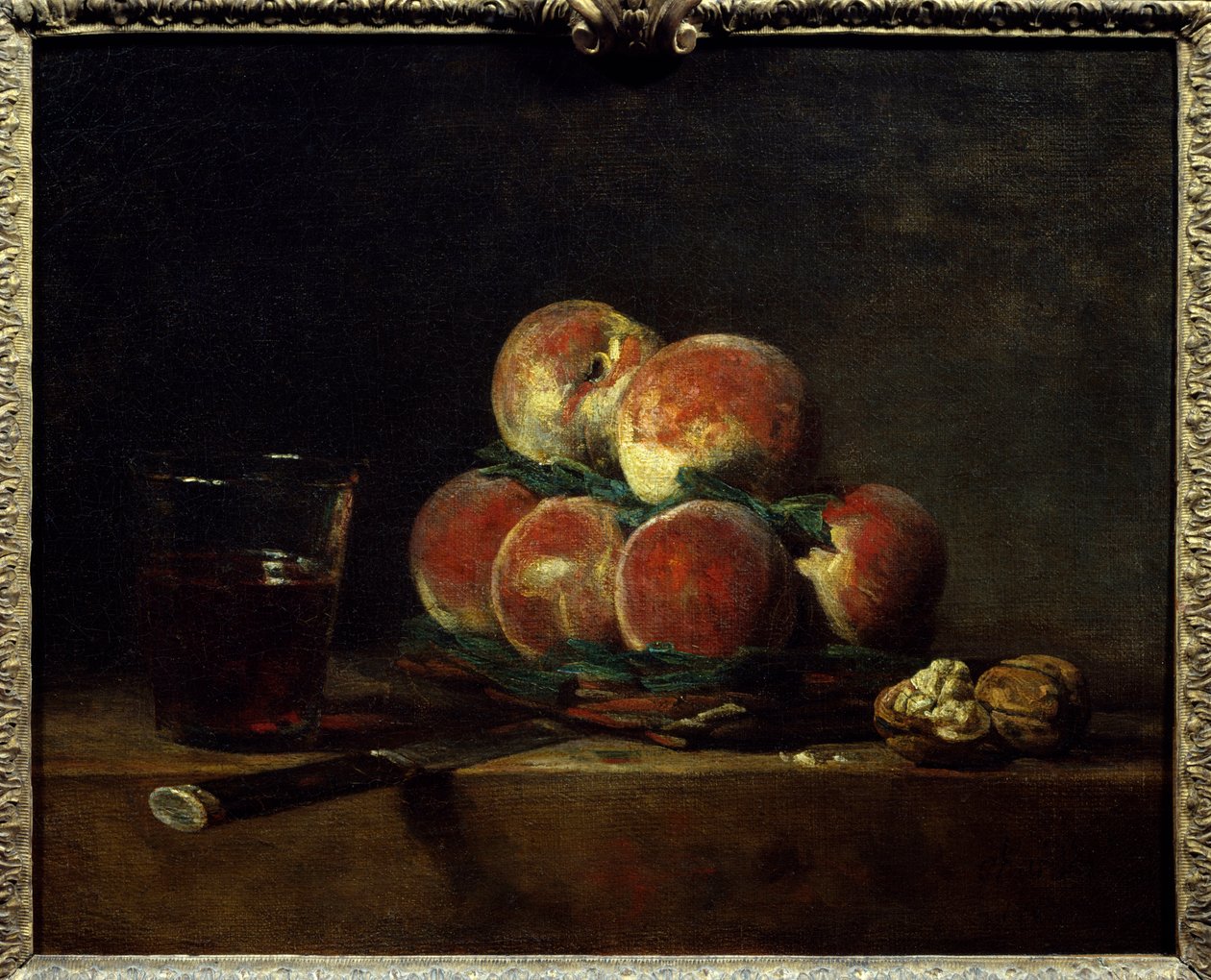 Fındıklı, bıçaklı ve bir kadeh şaraplı peche sepeti Boyama Jean Baptiste Simeon Chardin (1699-1779) 1768 Dim. 0,32x0,39 m Paris, Louvre Müzesi by Jean Baptiste Simeon Chardin