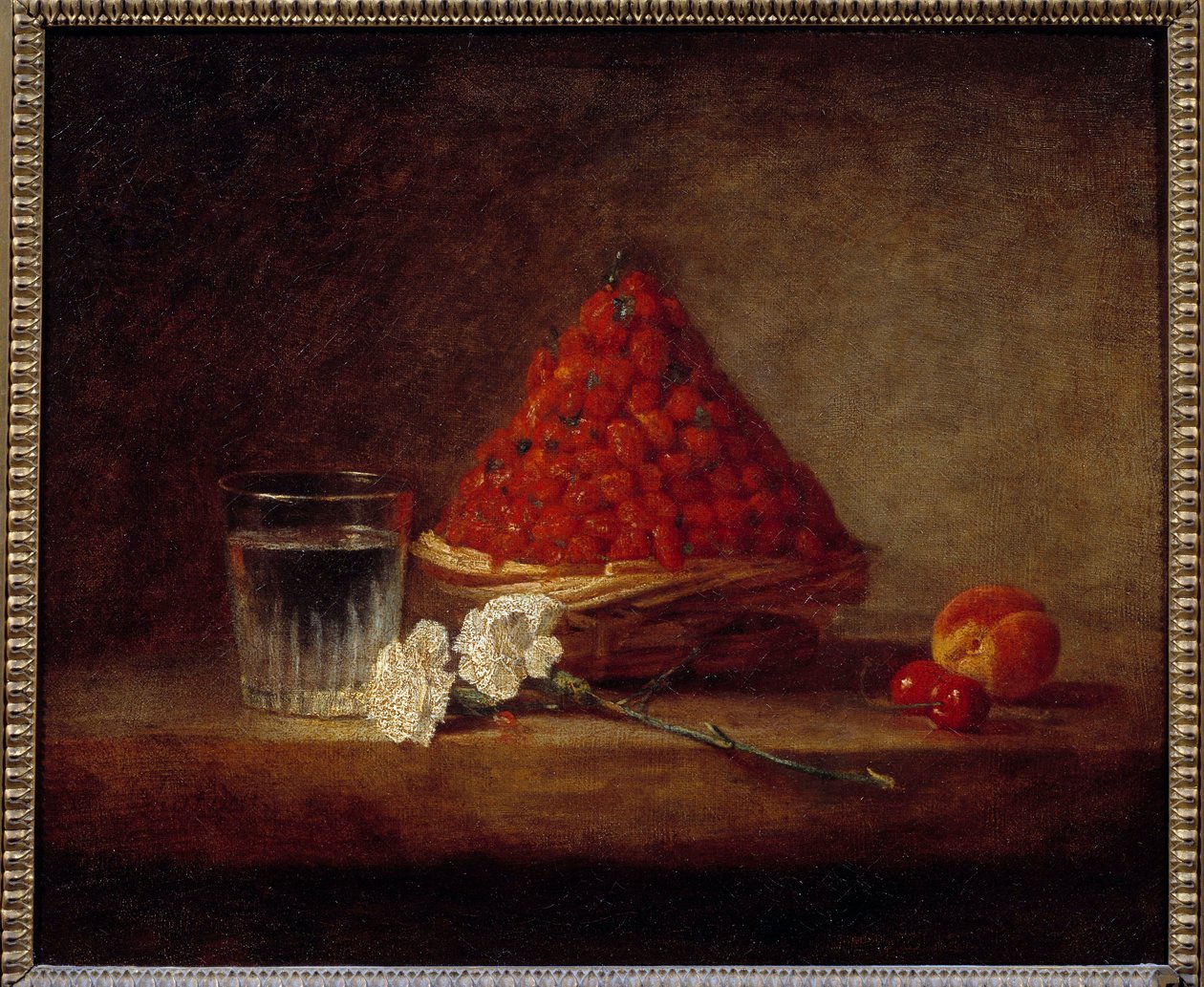 Yaban çileği sepeti Boyama Jean Baptiste Simeon Chardin (1699-1779) 18. yüzyıl Özel koleksiyon - Yaban çileği sepeti. Jean Baptiste Simeon Chardin