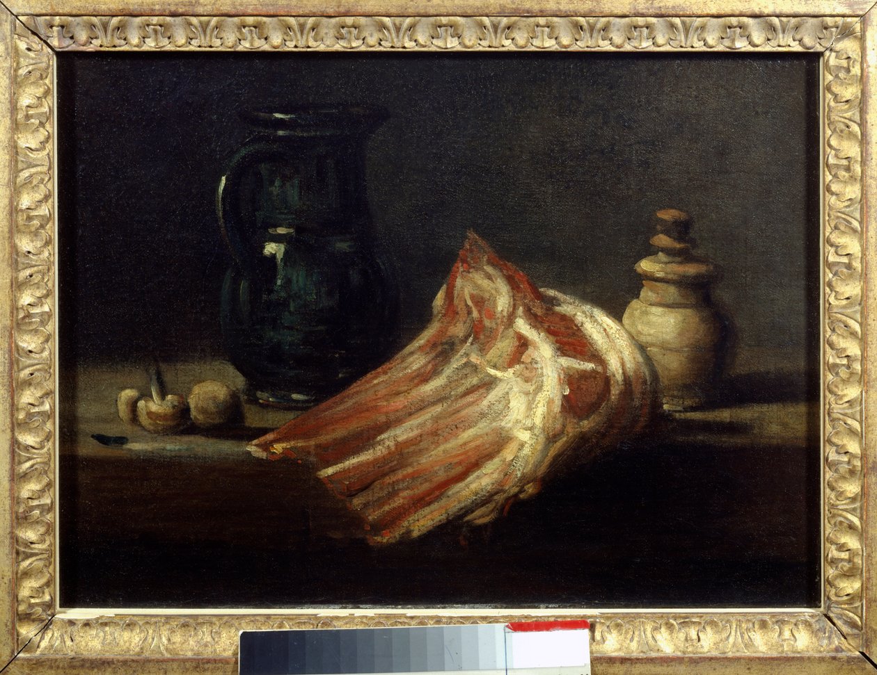 Bir koyun kare ile mutfak masası ve mutfak eşyaları. Jean Baptiste Simeon Chardin tarafından boyama by Jean Baptiste Simeon Chardin