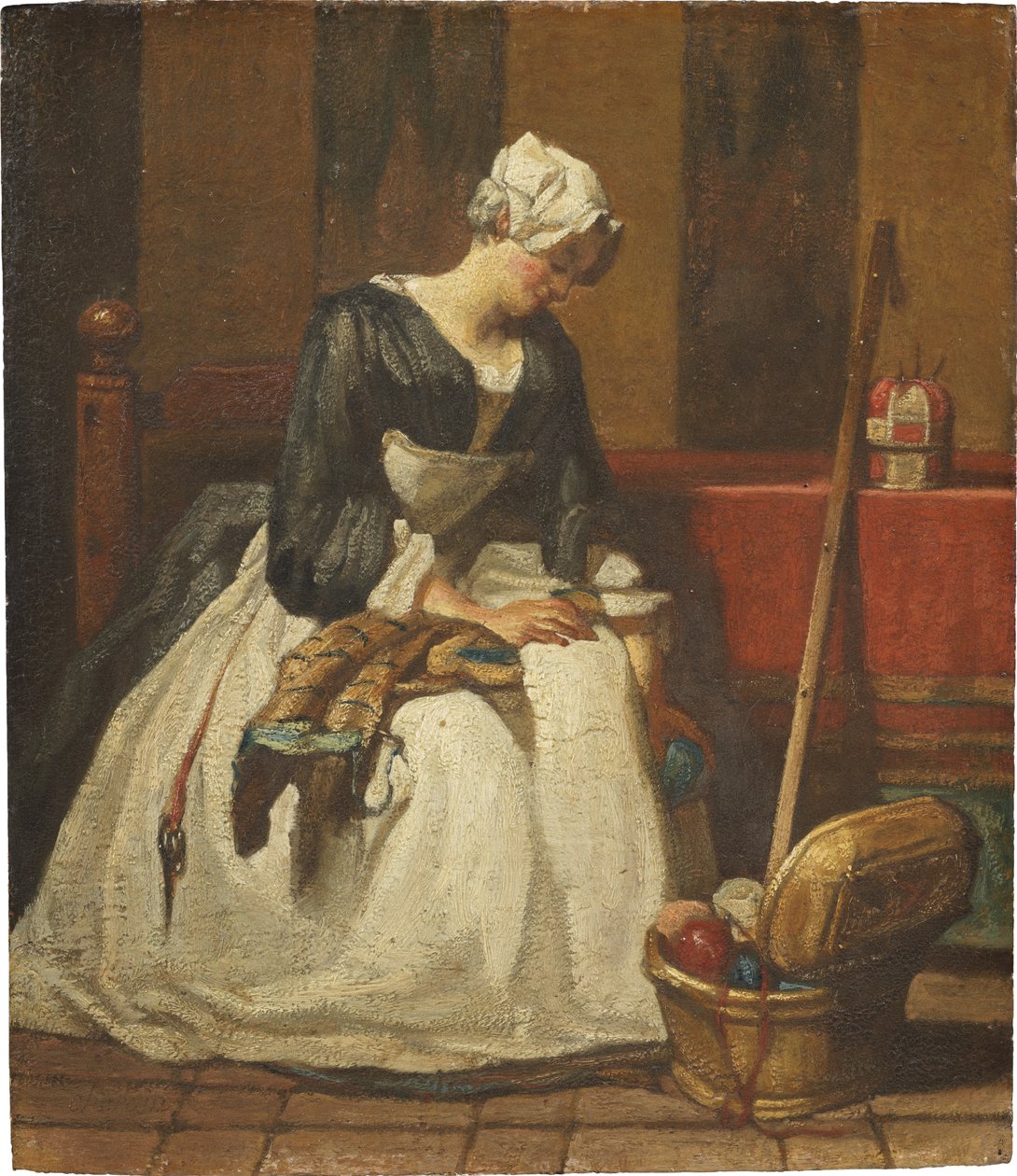 La brodeuse - Nakışçı, Chardin, Jean Baptiste Simeon (1699-1779). Ahşap üzerine yağ. Ebat : 19x16,5 cm. Ulusal Müze Stockholm by Jean Baptiste Simeon Chardin