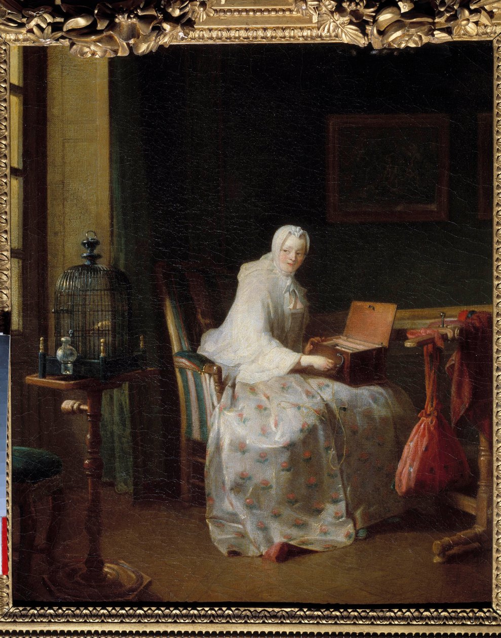 La serinette ou dame varyant ses eğlenceleri Boyama Jean Baptiste Simeon Chardin (1699-1779) 18. yüzyıl Güneşi. 0,50 x 0,43 m by Jean Baptiste Simeon Chardin