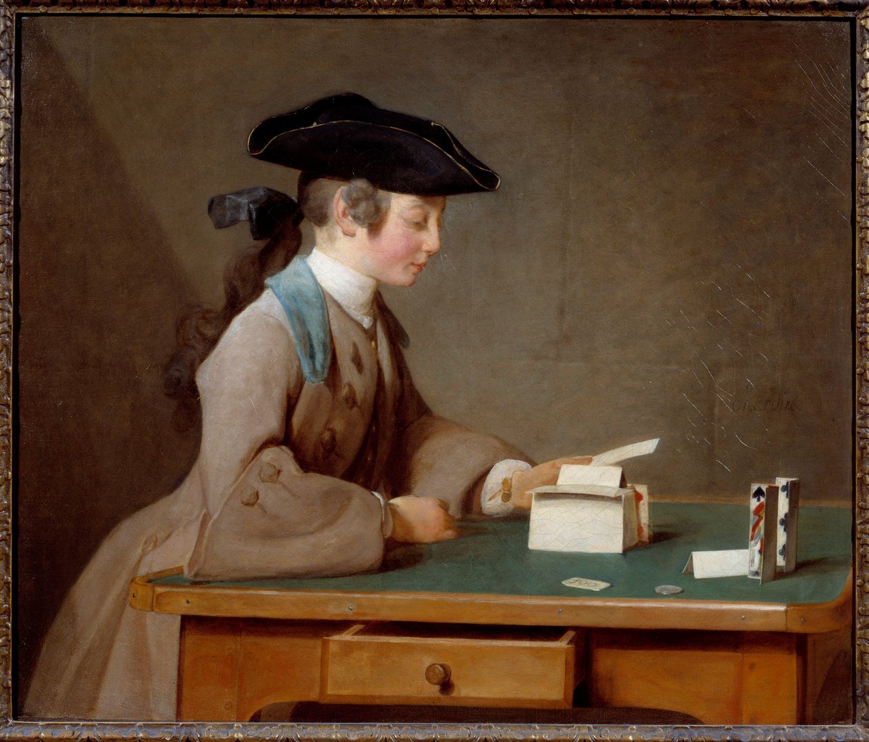 Kartlardan ev veya Jean Baptiste Simeon Chardin (1699-1779) 1737 Sun tarafından Mösyö Le Noir Tablosunun sesi. 0,6x0,71 m Londra, ulusal galeri - İskambil Evi (veya Mister Noir