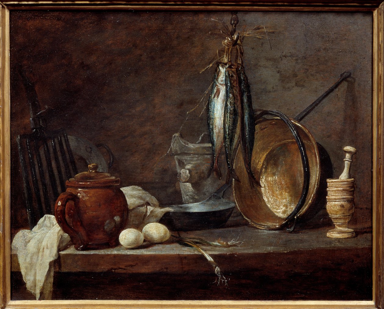 Yağsız ve mutfak gereçleri menüsü. Natürmort. Jean Baptiste Simeon Chardin