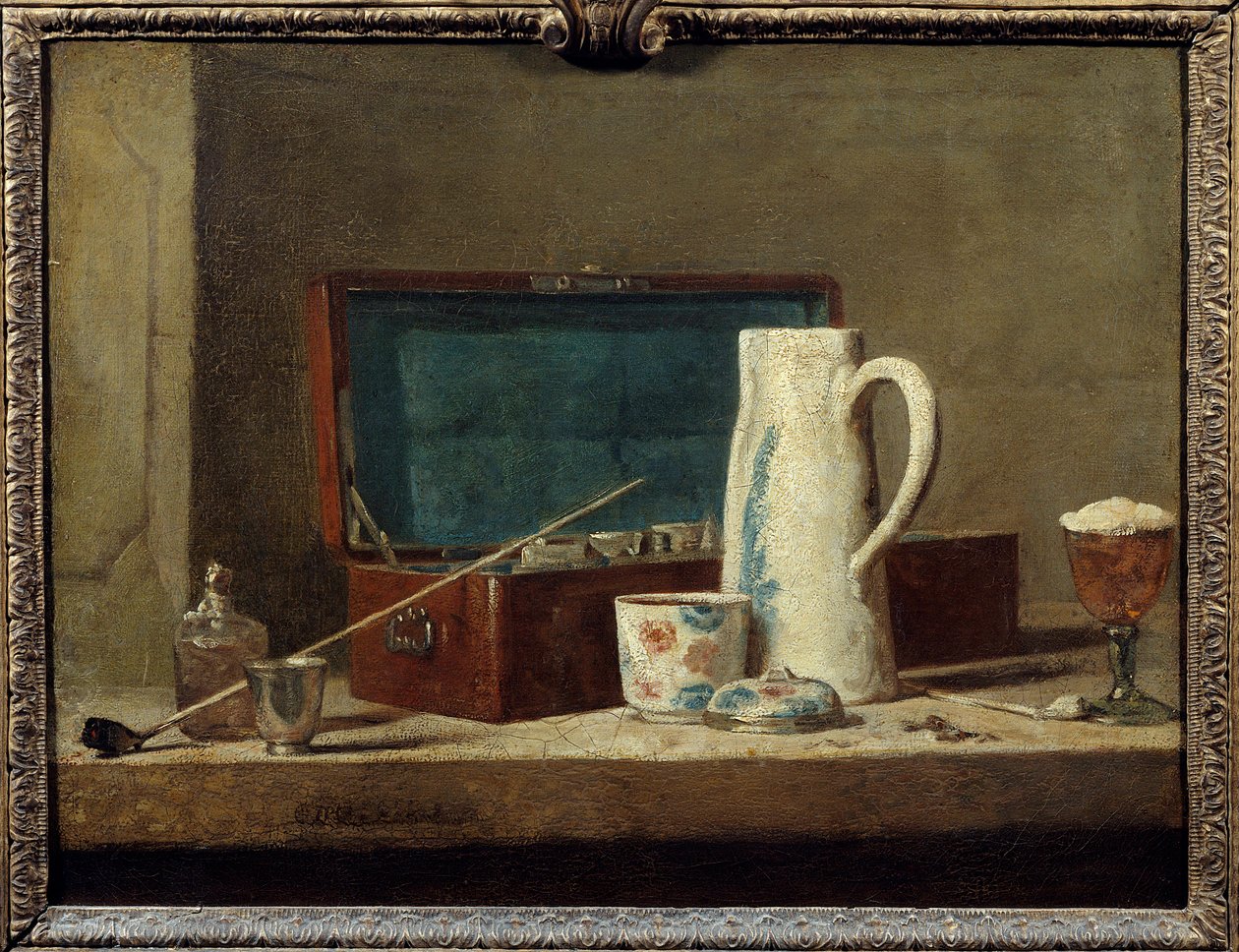İçmek veya sigara içmek için pipolar ve vazolar Tablo Jean Baptiste Simeon Chardin (1699-1779) 18. yüzyıl Güneşi. 0,32 x 0,42 m. Paris. Louvre müzesi by Jean Baptiste Simeon Chardin