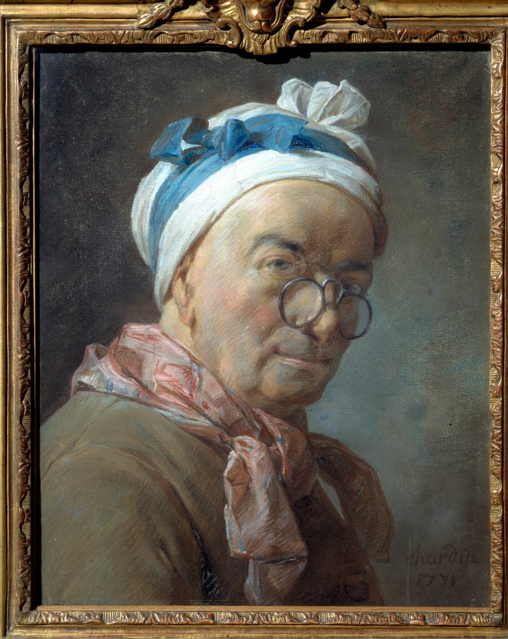 Beziküllere Anlatılan Otoportre Jean Baptiste Simeon Chardin (1699-1779). 1771. Soluk. 0,459 x 0,375 m. by Jean Baptiste Simeon Chardin