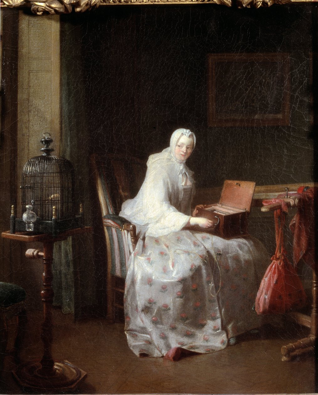 Kanarya ya da eğlencelerini değiştiren kadın - tuval üzerine yağlıboya by Jean Baptiste Simeon Chardin