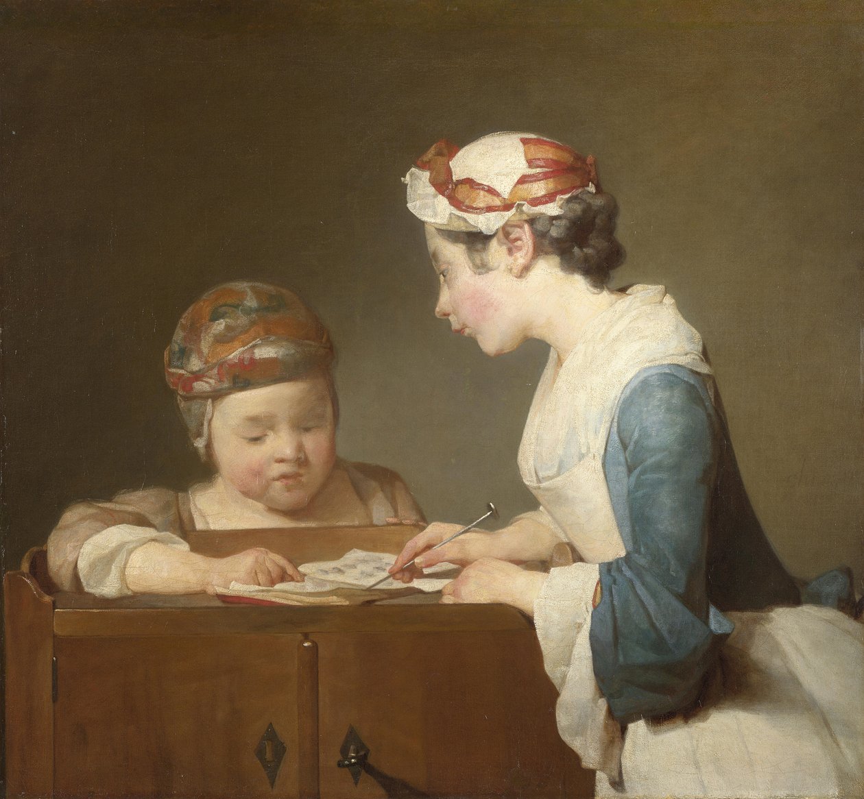 genç okul müdiresi by Jean Baptiste Simeon Chardin