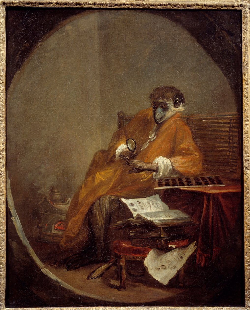Antik maymun. İnsan duruşunda bir maymunun temsili. Jean Baptiste Simeon Chardin