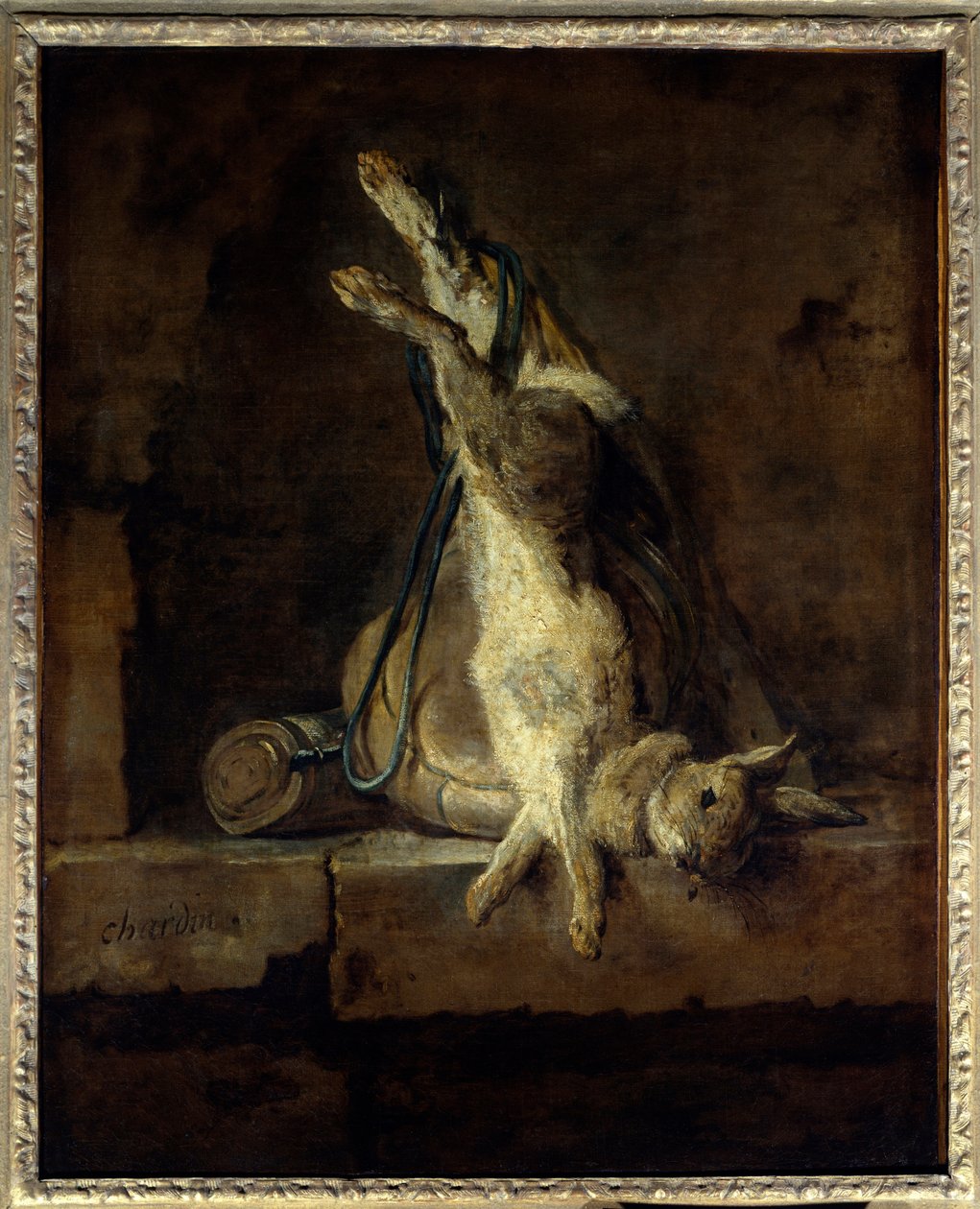 Ölü tavşan ve av teçhizatı Boyama Jean Baptiste Simeon Chardin (1699-1779) 18. yüzyıl Güneşi. 0,81x0,65 m Paris, Musee du Louvre. by Jean Baptiste Simeon Chardin