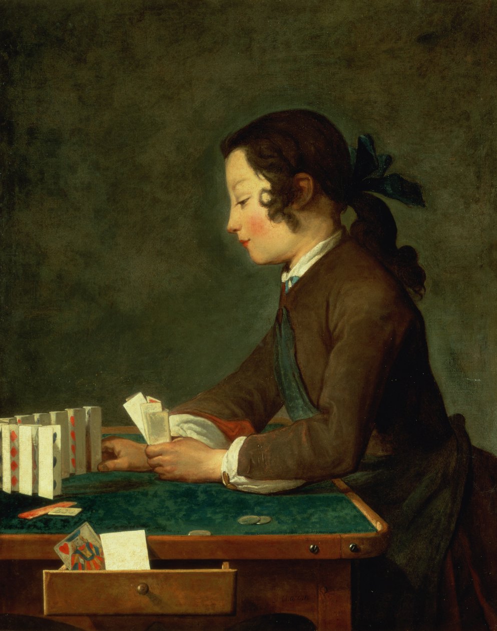 Genç çocuk oyun kağıtları by Jean Baptiste Simeon Chardin