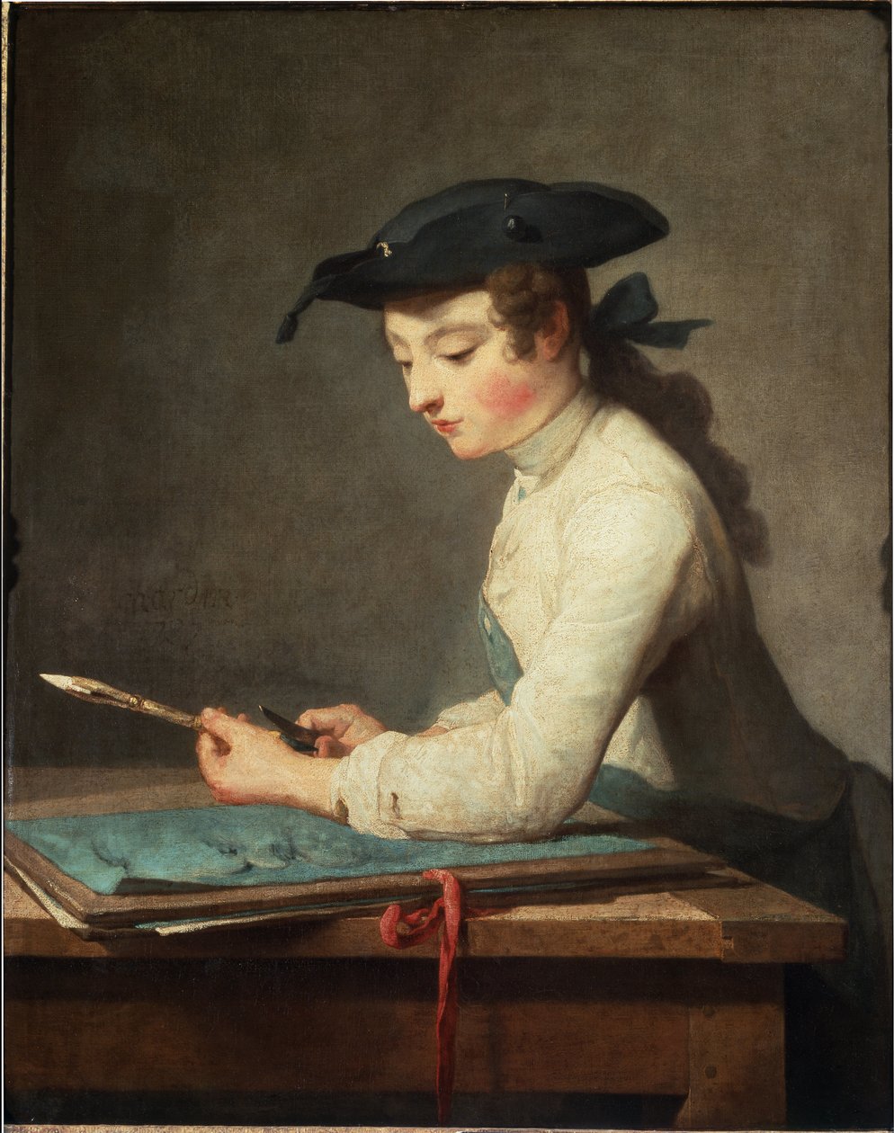 Kalemini oyma genç karikatürist. Jean Baptiste Simeon Chardin tarafından boyama by Jean Baptiste Simeon Chardin