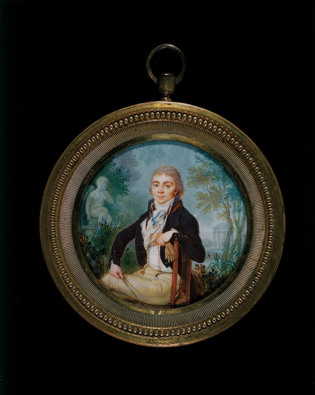 Üç çeyrek uzunlukta oturan Bay Videl adında genç bir Beyefendinin Portre Minyatür (altın bronz çerçeve) by Jean Baptiste Soyer
