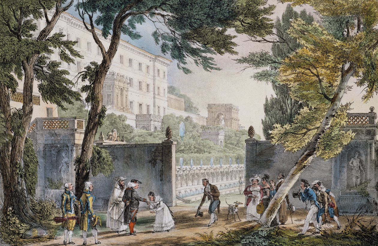 Bir villa: soyluların buluşma sahnesi - Vaftizci Yahya (Jean-Baptiste) Thomas (1791-1833), 1820 dolaylarında gravür by Jean Baptiste Thomas