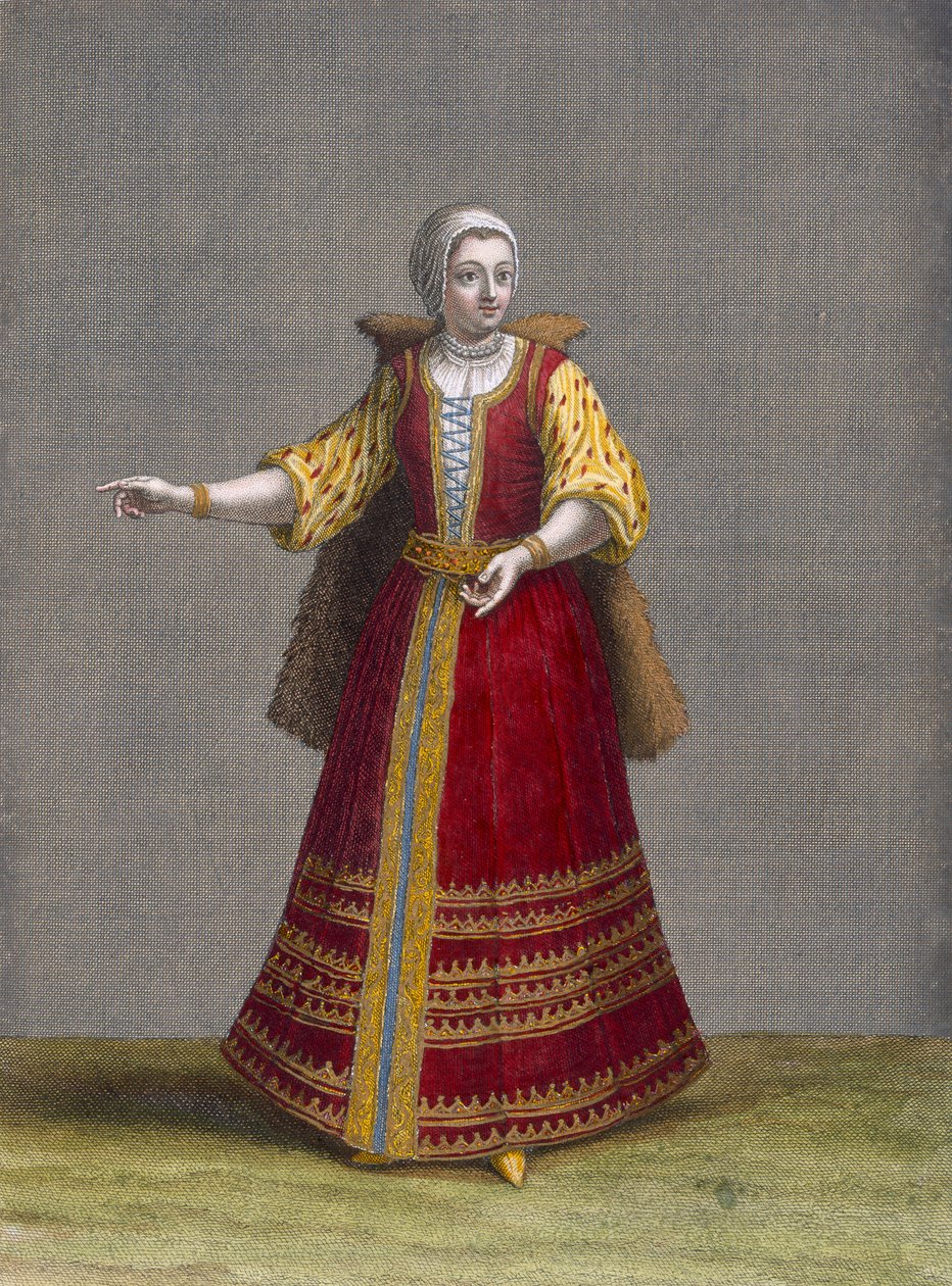 Bir Macar Kadın, Charles de Ferriol'un "Levant'ın Farklı Uluslarını Temsil Eden Yüz Baskı Koleksiyonu"ndan 77 numaralı levha, Jean-Baptiste Haussard (fl.1679-1749), 1707-08 ( by Jean Baptiste Vanmour