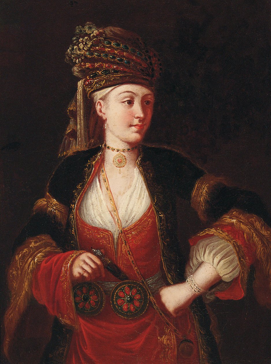 Doğu kostümlü, dörtte üç boyunda bir bayan by Jean Baptiste Vanmour