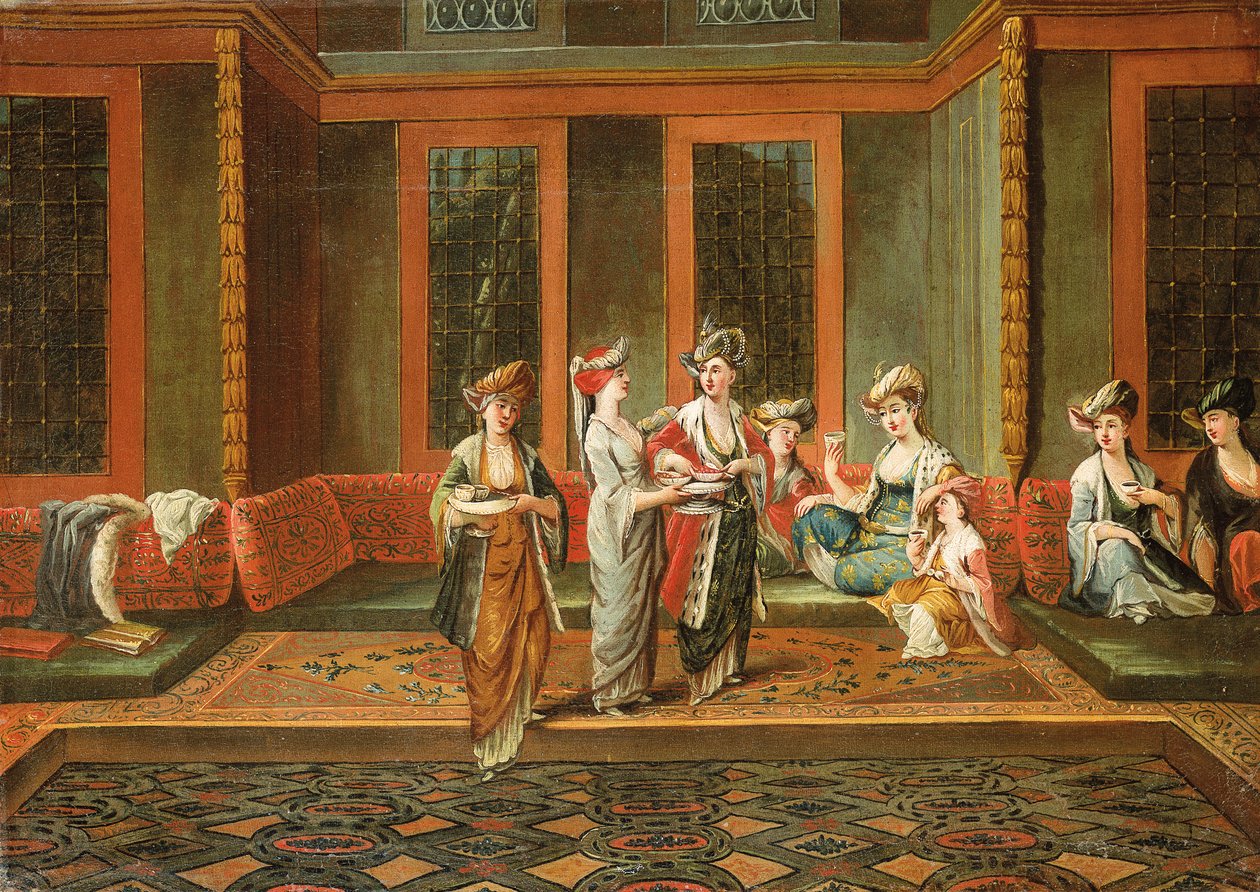 Bir iç mekanda kahve içen Ermeni kadınlar by Jean Baptiste Vanmour