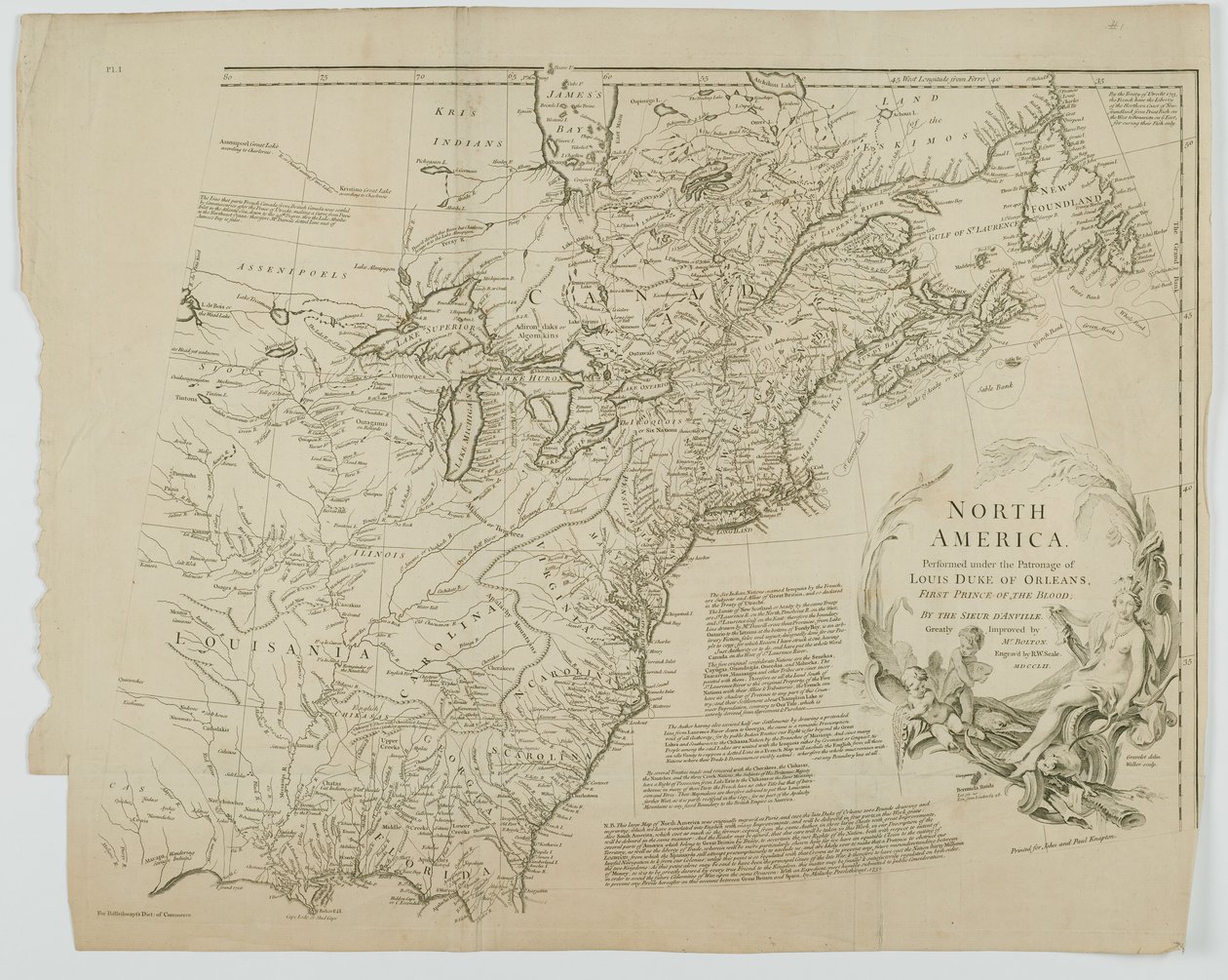 Kuzey Amerika, Richard William Seale tarafından kazınmış, 1752 by Jean Baptiste after dAnville