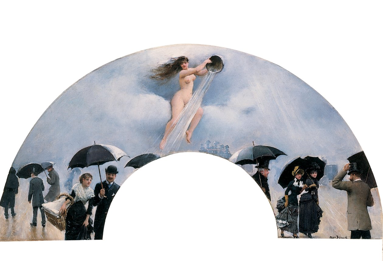 yelpaze gibi boyanmış bir yağmur alegorisi by Jean Beraud