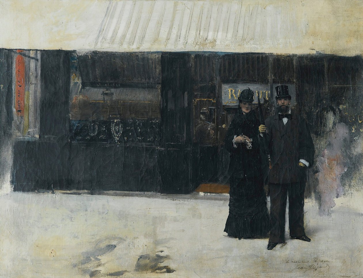Bir kuyumcu dükkanının önündeki çift (tuval üzerine yağlı boya) by Jean Beraud