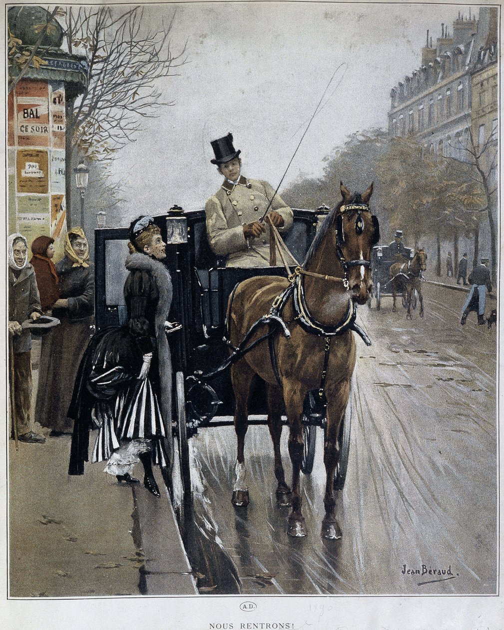 Paris'te bir vagonda zarif kadın: “Biz geri dönenler” - 19. yüzyılın sonlarında Jean BERAUD (1849 - 1935) tarafından yapılan illüstrasyon. by Jean Beraud