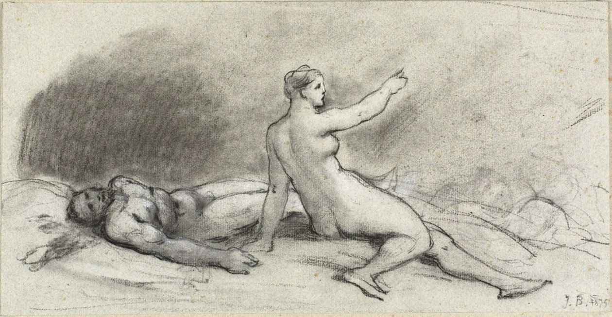 Uyuyan Çıplak Erkekle Oturan Çıplak Kadın (rekto); Arkadan Görülen Kadın Gövdesi (verso) by Jean Beraud