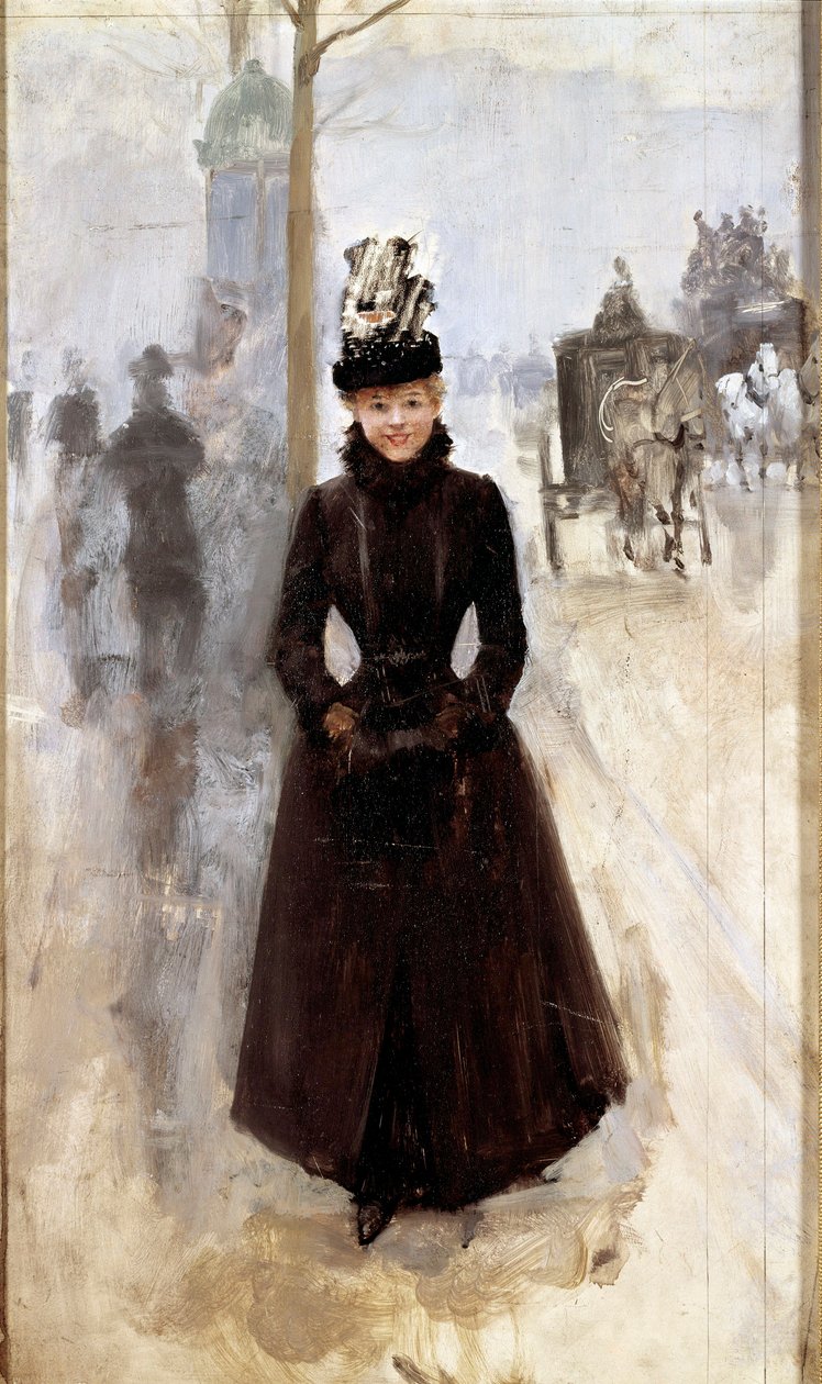 Bulvardaki Parisli kadın veya manşetli kadın Boyama Jean Beraud (1849-1935) 19. yüzyıl Turları, Güzel Sanatlar Müzesi by Jean Beraud