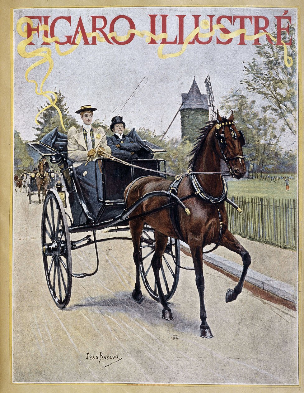 Arabayı süren kadın, yanında oturan bir adam - “” Figaro Illustré” ile örtün by Jean Beraud