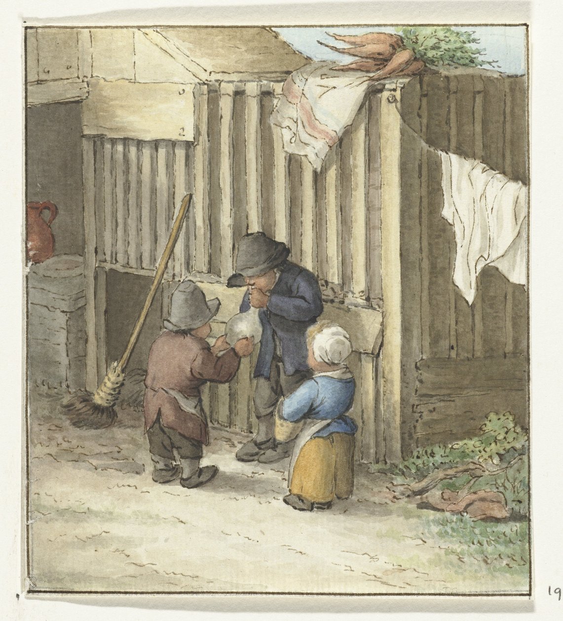 Domuz mesanesiyle oynayan üç çocuk by Jean Bernard