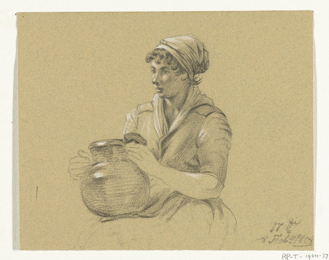 Büyük bir sürahi ile oturan kız by Jean Bernard