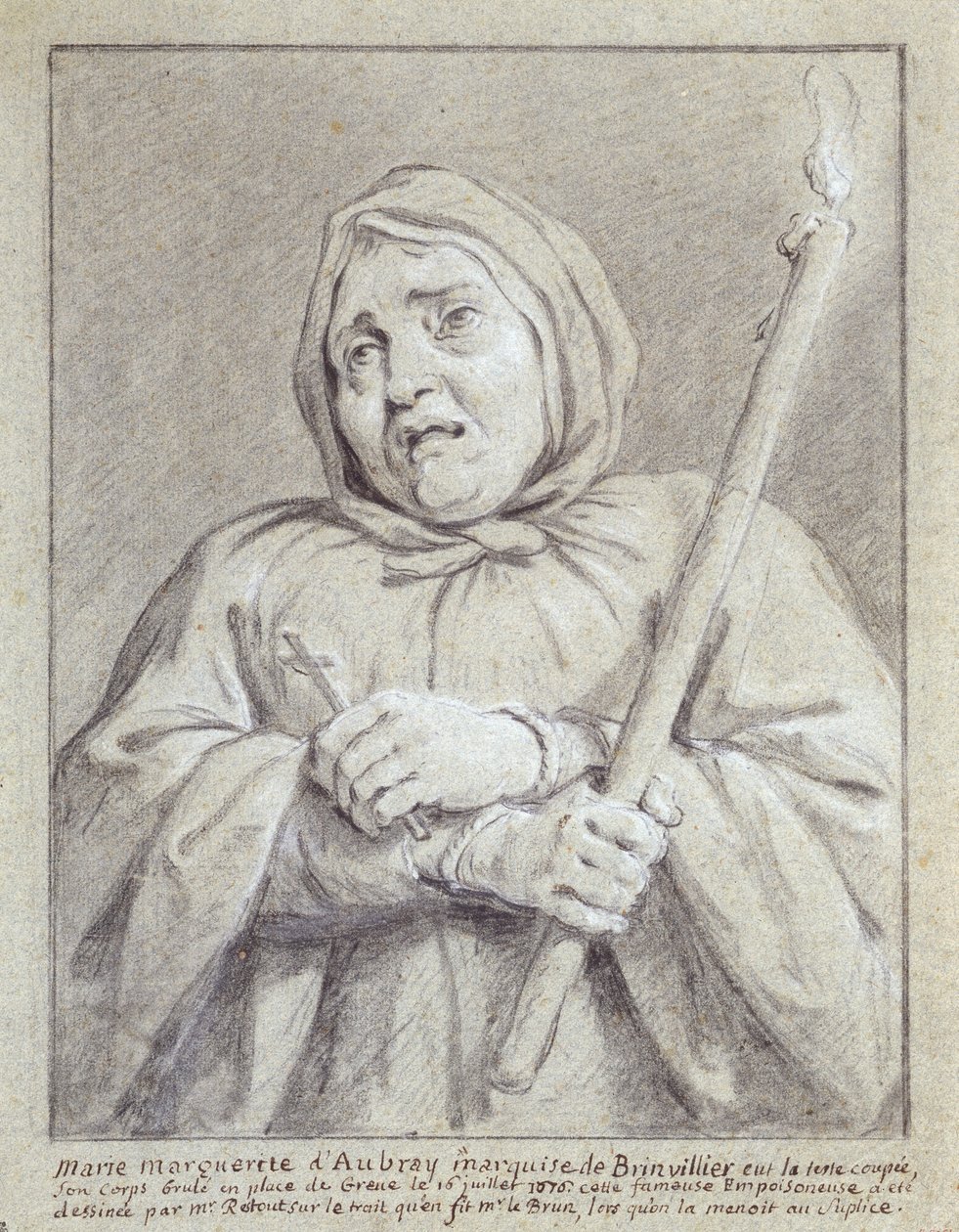 Markiz de Brinvilliers ölüm yolunda (kağıt üzerinde tebeşir ve kurşun kalem) by Jean Bernard Restout