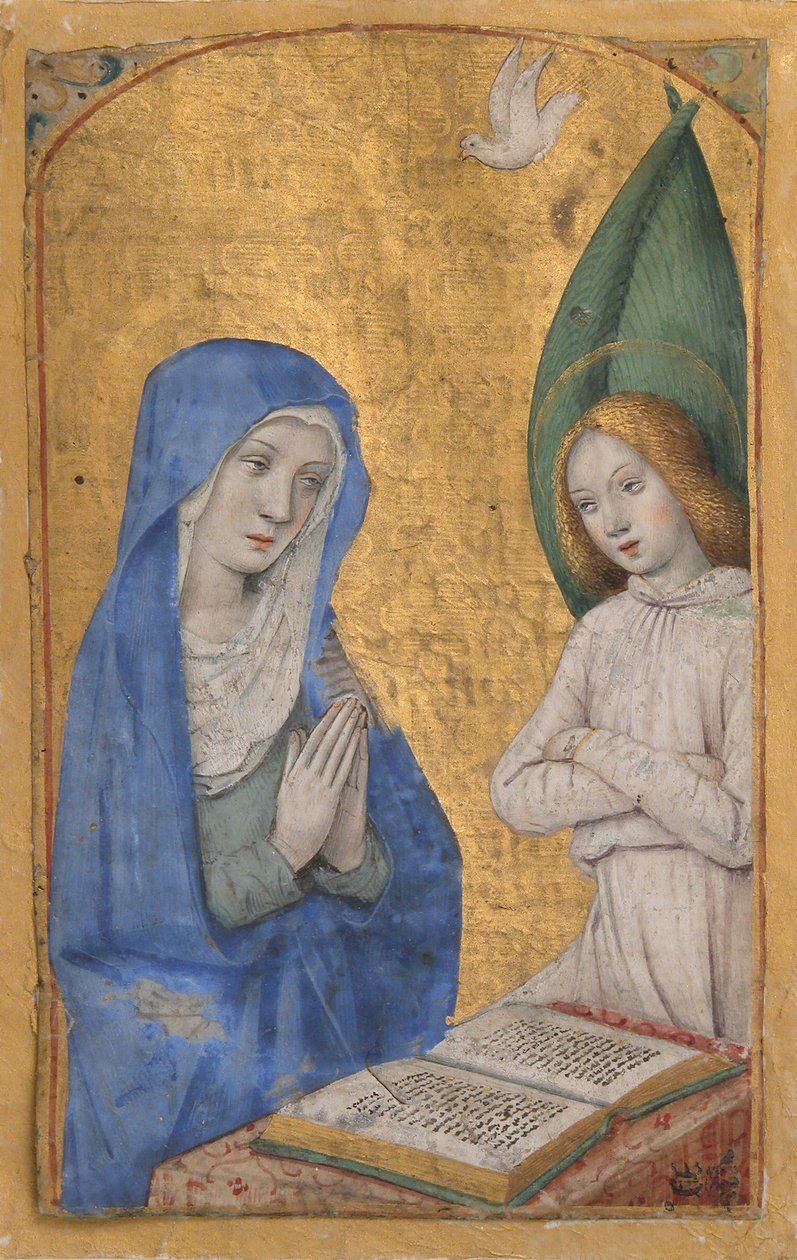 Bir Saatler Kitabından Müjde ile El Yazması Yaprağı, yakl. 1485-90. by Jean Bourdichon