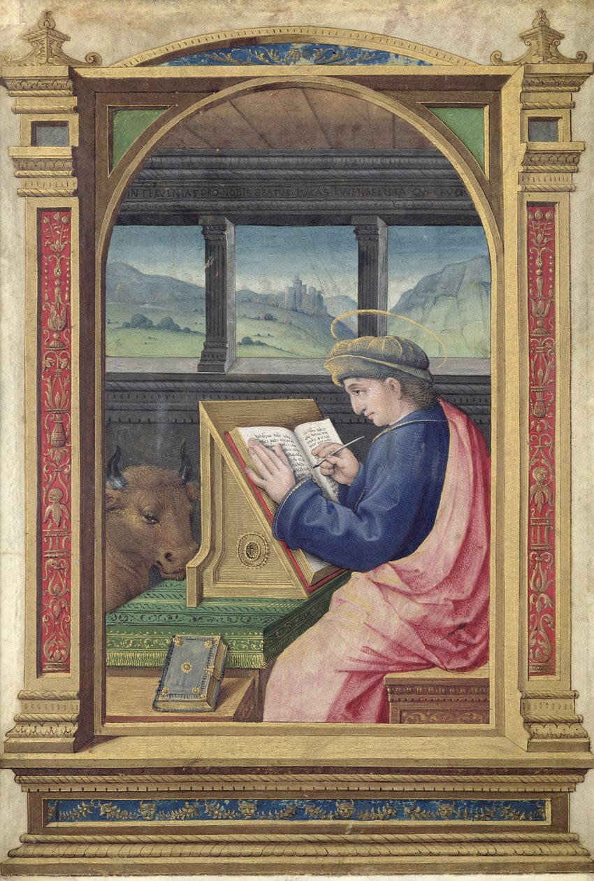 St. Luke Writing, from a Book of Hours  by Jean Bourdichon