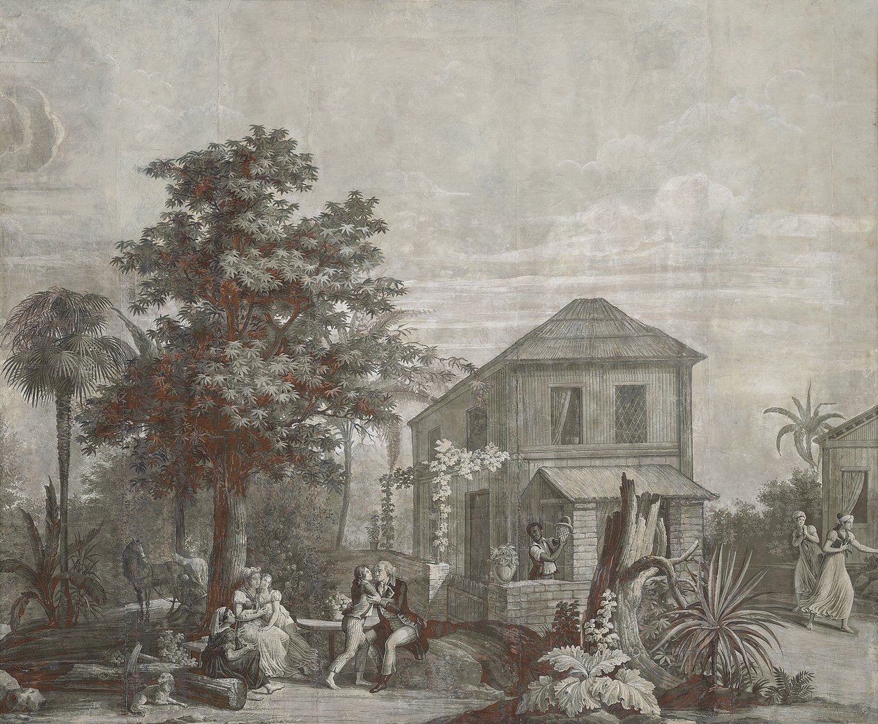 Family Time, "Paul et Virginie" serisinden duvar kağıdı paneli, Dufour & Cie, 1823 dolayları by Jean Broc