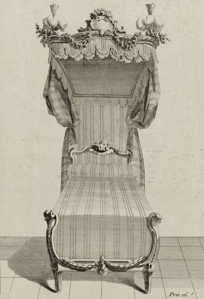 Fransız yatağı, 1770'lerin ortalarında yayınlandı (kağıt üzerine gravür) by Jean Charles (after) Delafosse