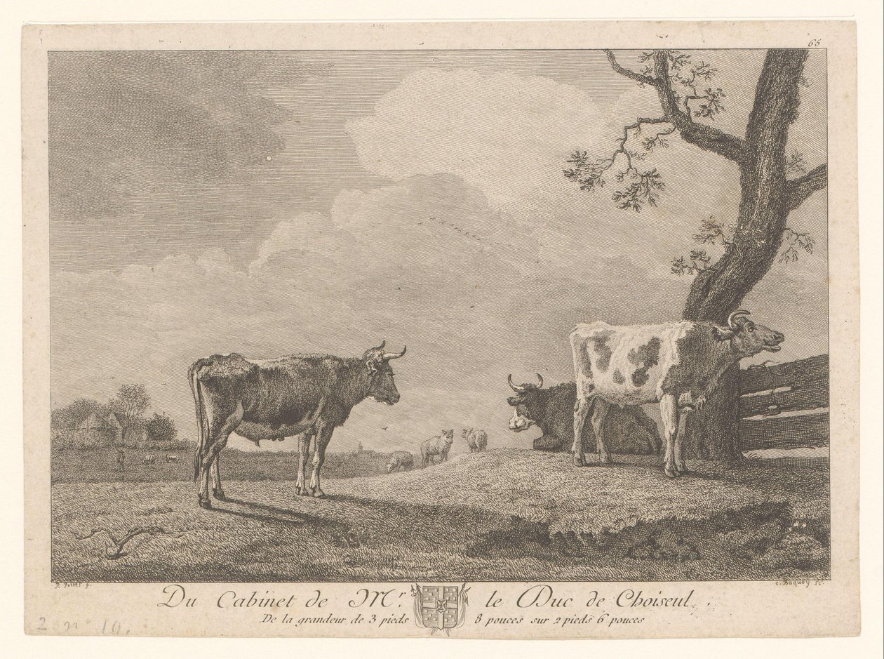 Bir çayırda üç inek Étienne François de Choiseul koleksiyonundan eserler (seri başlığı) Du kabine de mr. le Duc de Choiseul (nesne üzerinde dizi başlığı) by Jean Charles Baquoy