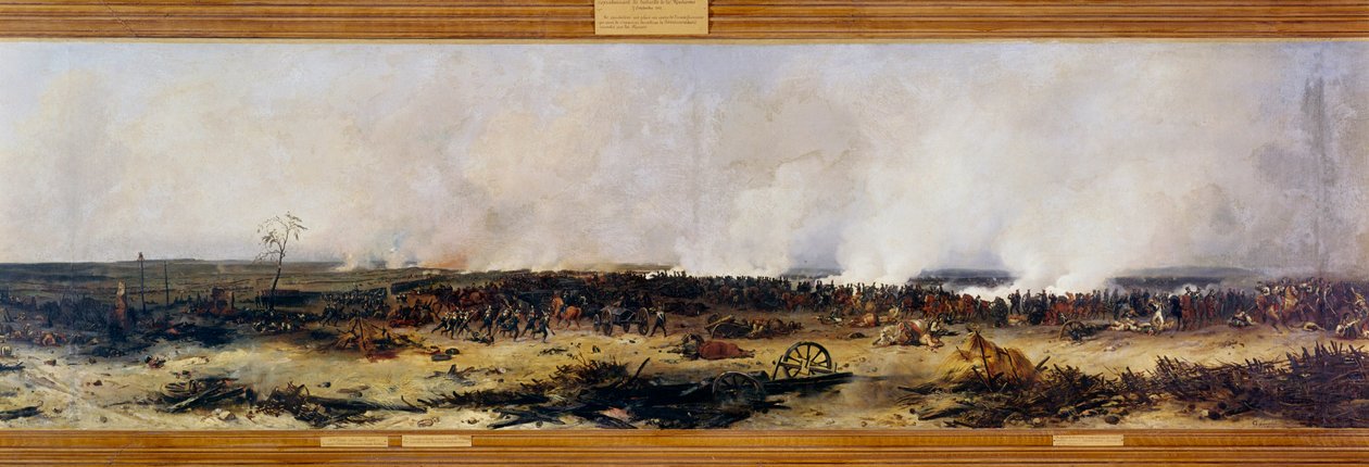 Rusya Seferi: “” 7/09/1812 Moskova Savaşı Panoraması””. Moskova Savaşı (ayrıca Borodino Savaşı) Fransız Napolyon I Bonaparte (1769-1821) ile Mikhail Golenichchev Kutuzov (Golenishchev) liderliğindeki Rus imparatorluk ordusu arasında by Jean Charles Langlois