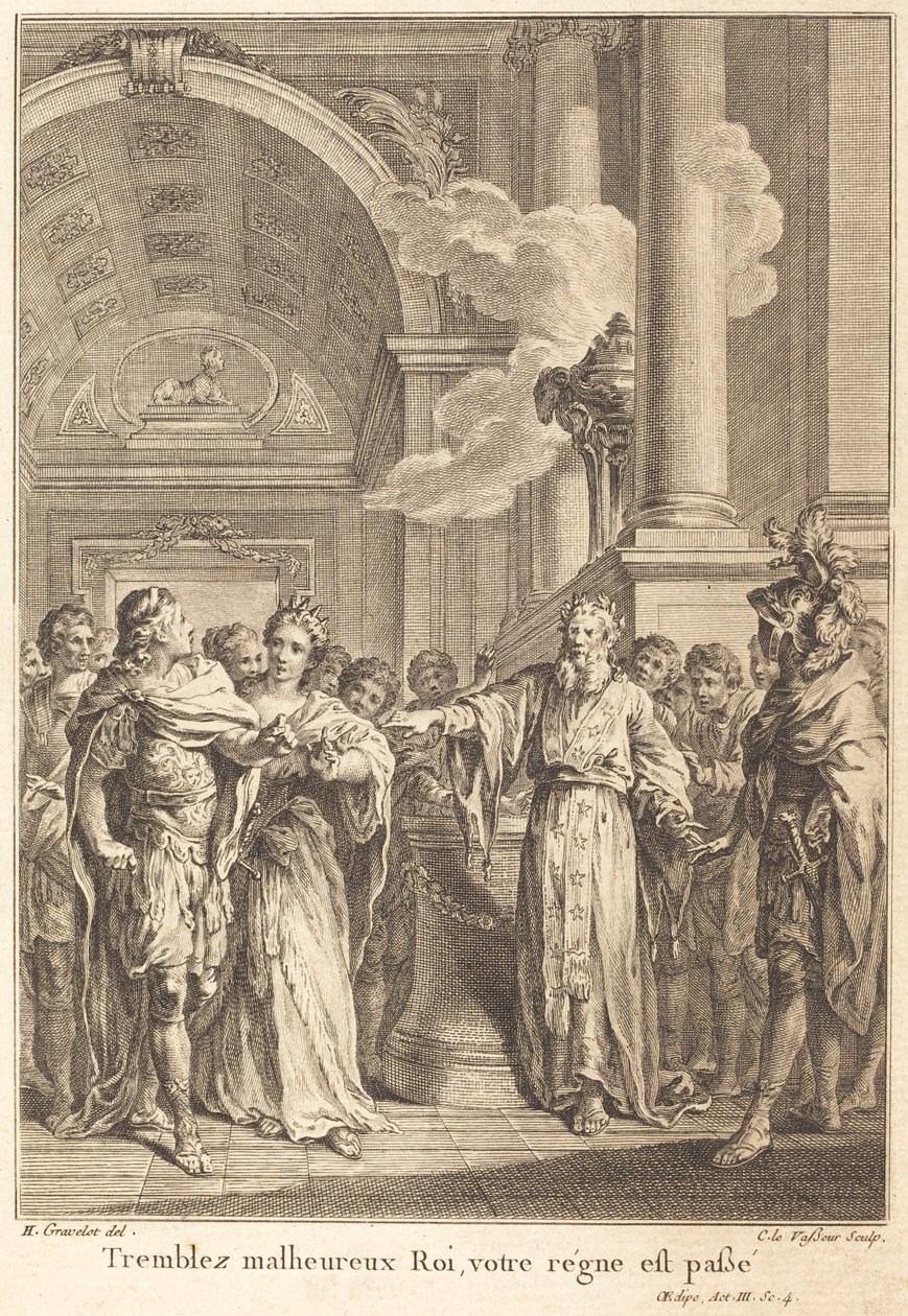 Titreme mutsuz kral, saltanatın geçti by Jean Charles Levasseur after Hubert François Gravelot