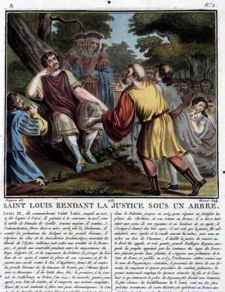 Saint Louis (1215-70) Jean Baptiste Morret (fl. 1790-1820) 1789 (renkli gravür) tarafından oyulmuş bir Ağacın Altında Adaleti Sunuyor by Jean Claude (after) Naigeon