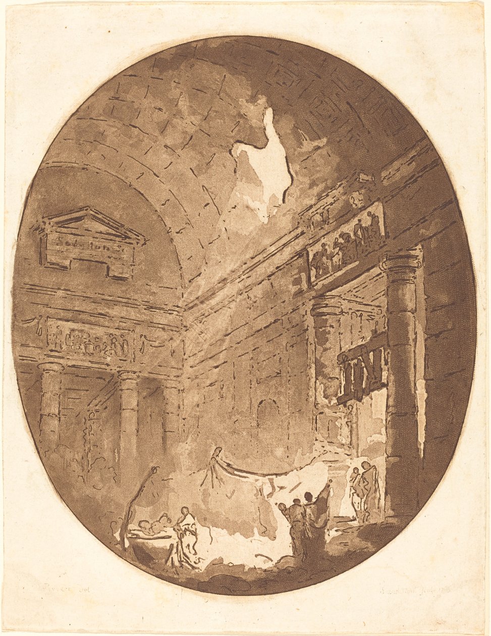 Bir Roma Villasının İçi by Jean Claude Richard, Abbé de Saint Non after Hubert Robert