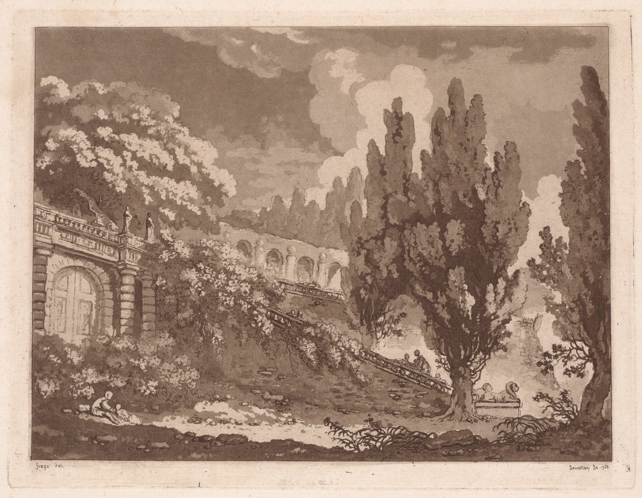 İtalyan Bahçesindeki Merdivenler, 1766. by Jean Claude Richard Saint Non