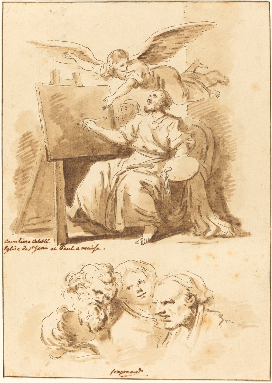 Aziz Luke Şövalesinde ve Dört Etkileyici Başta by Jean Claude Richard de Saint Non after Jean Honoré Fragonard after Andrea Celesti