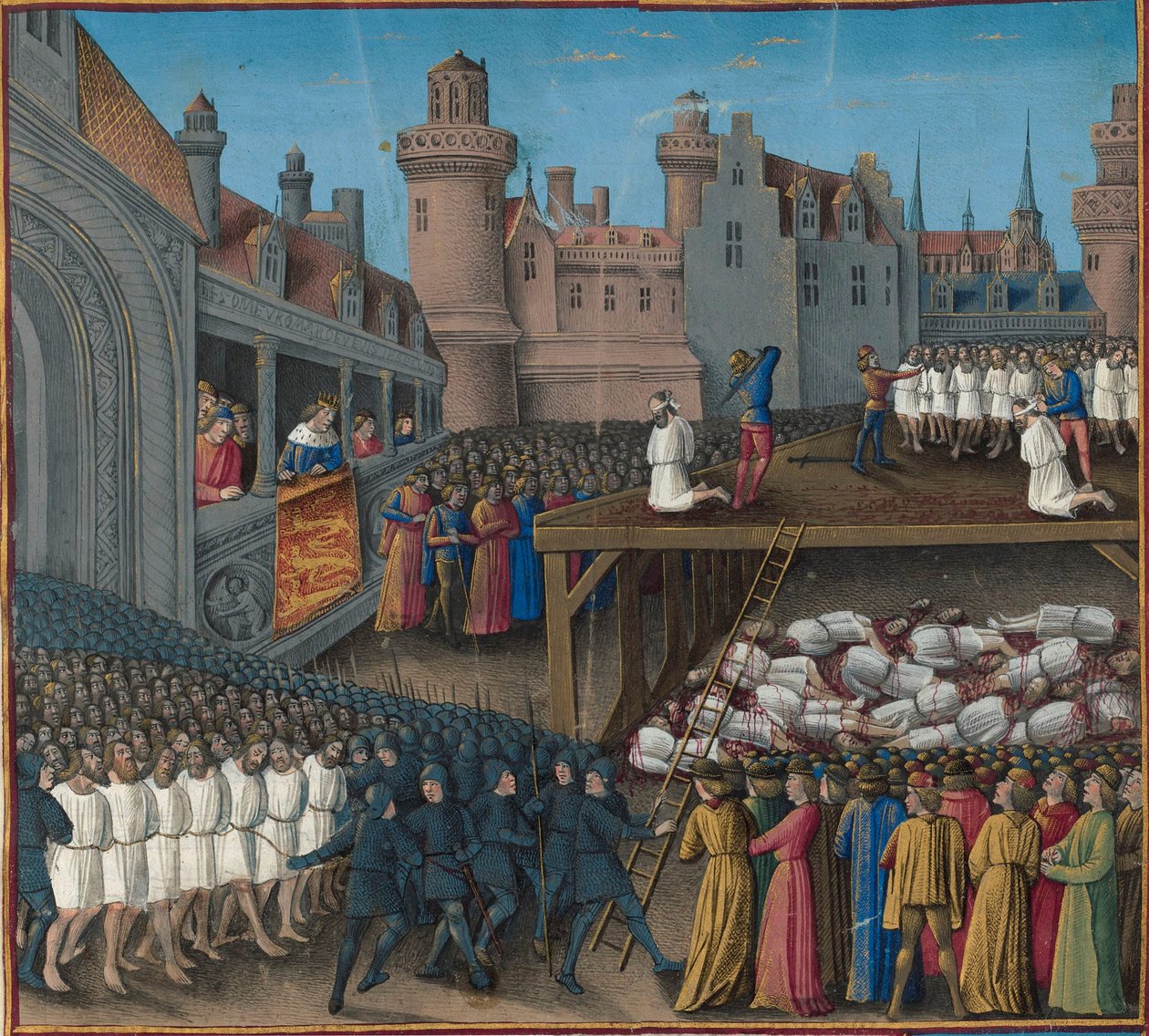 Kral Aslan Yürekli Richard, 1191, 1474-1475 tarafından emredilen, Sarazen mahkumların katliamı. by Jean Colombe
